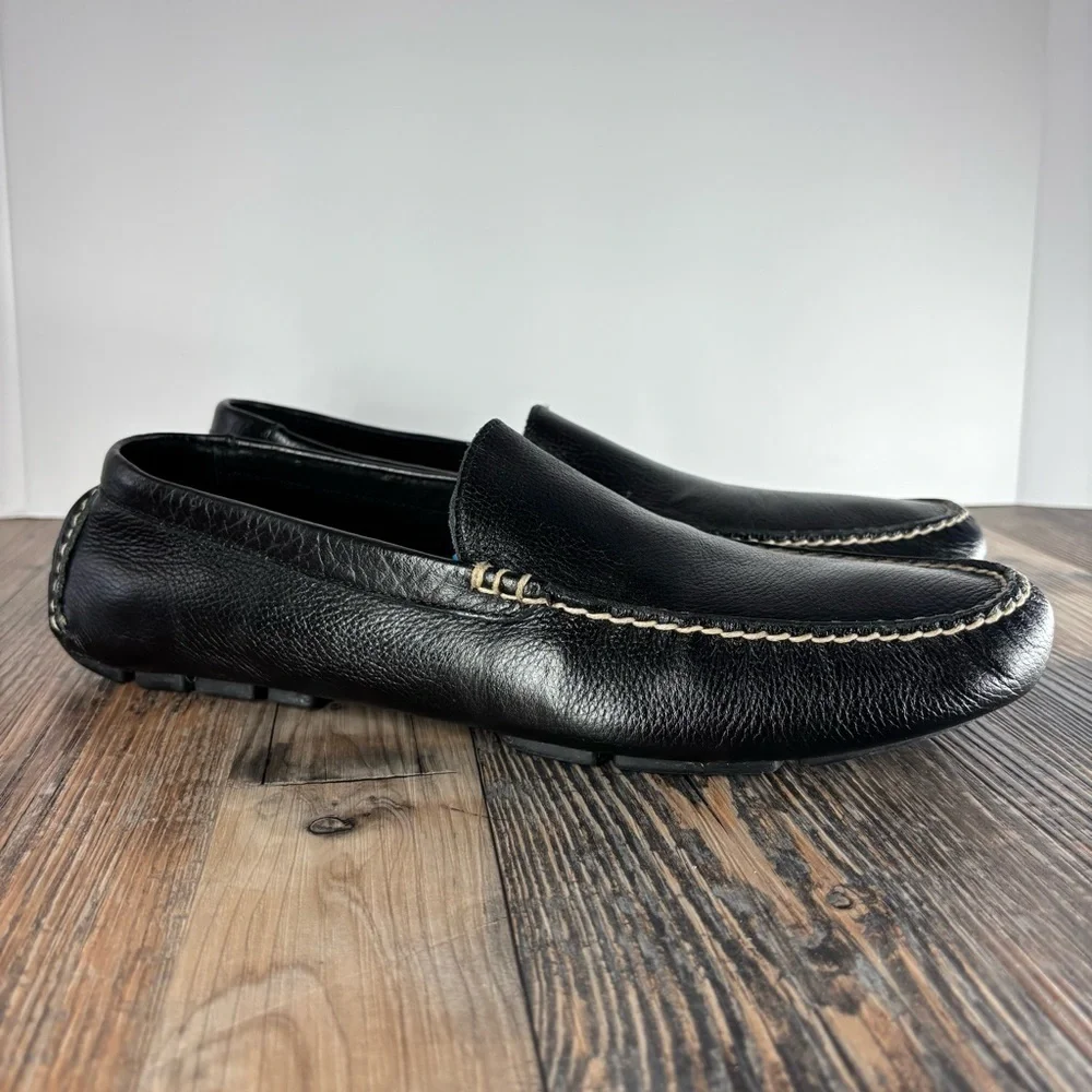 Polo by Ralph Lauren Black Leather Driving Loafers with Contrast Stitching